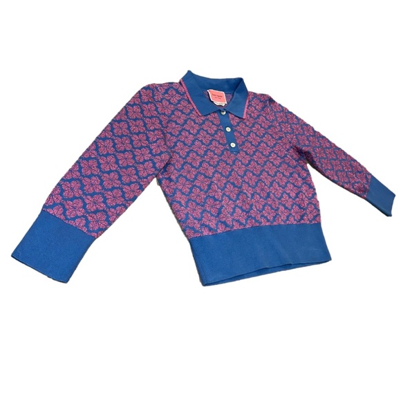 Kate Spade Women’s Flower Polo Sweater size Medium Pink & Blue✨ - Picture 4 of 12